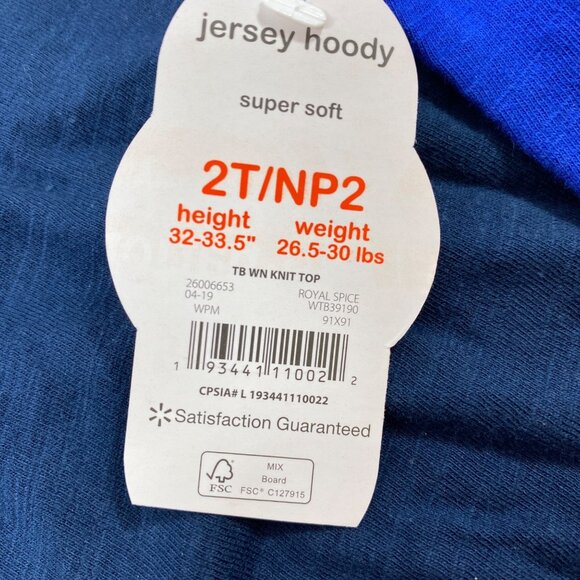 Wonder Nation Toddlers Blue Gray Long-Sleeve Pullover Jersey Hoodie Size 2T - Picture 5 of 5